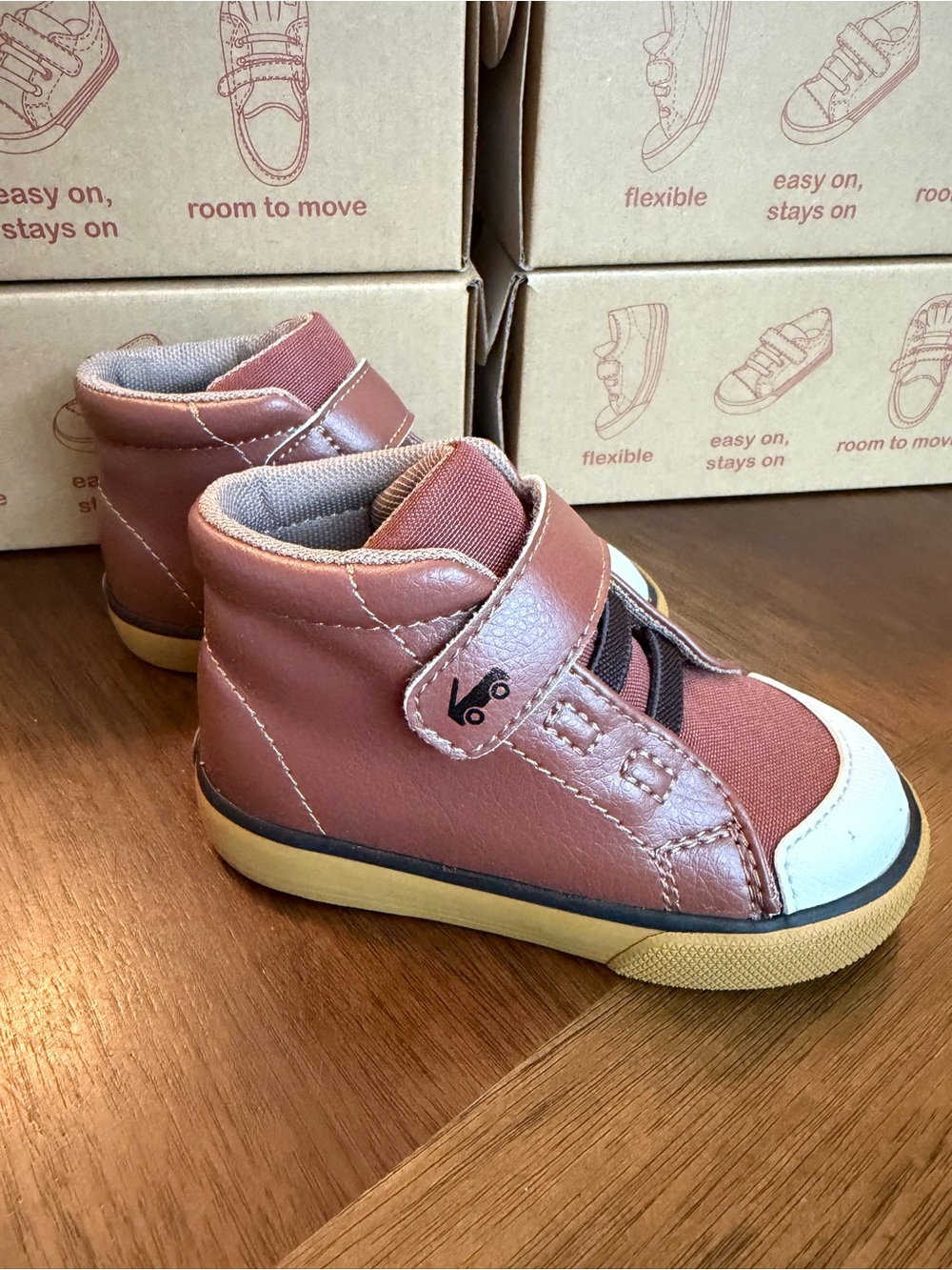 See Kai Run Brown and White Kids High-Top Sneakers - Picture 3 of 5